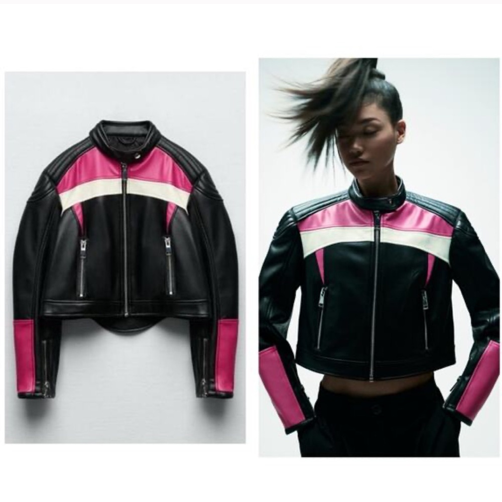 Zara Black and Pink Leather Jacket